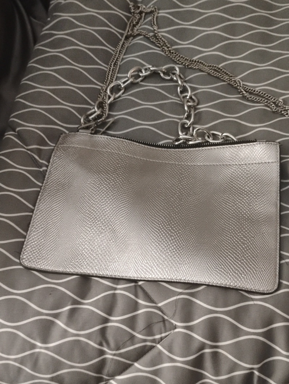 Silver Textured Chain Shoulder Bag - Women